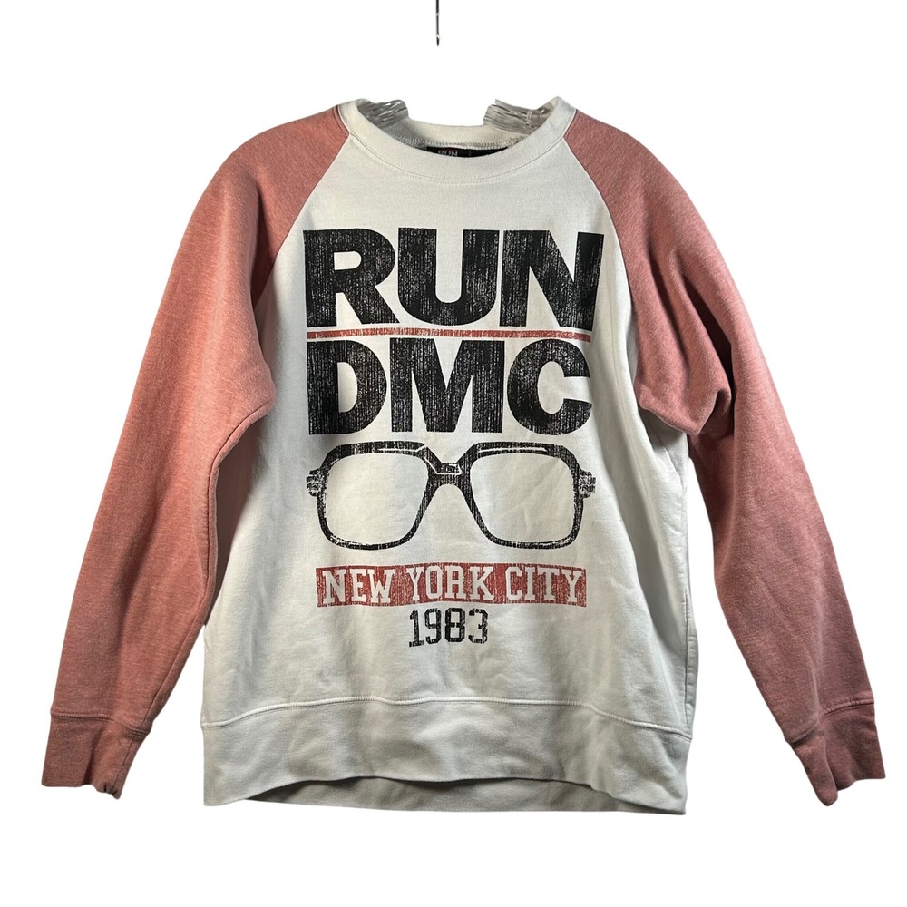 RUN DMC New‎ York City 1983 Graphic Raglan Sweatshirt White Pink Size M